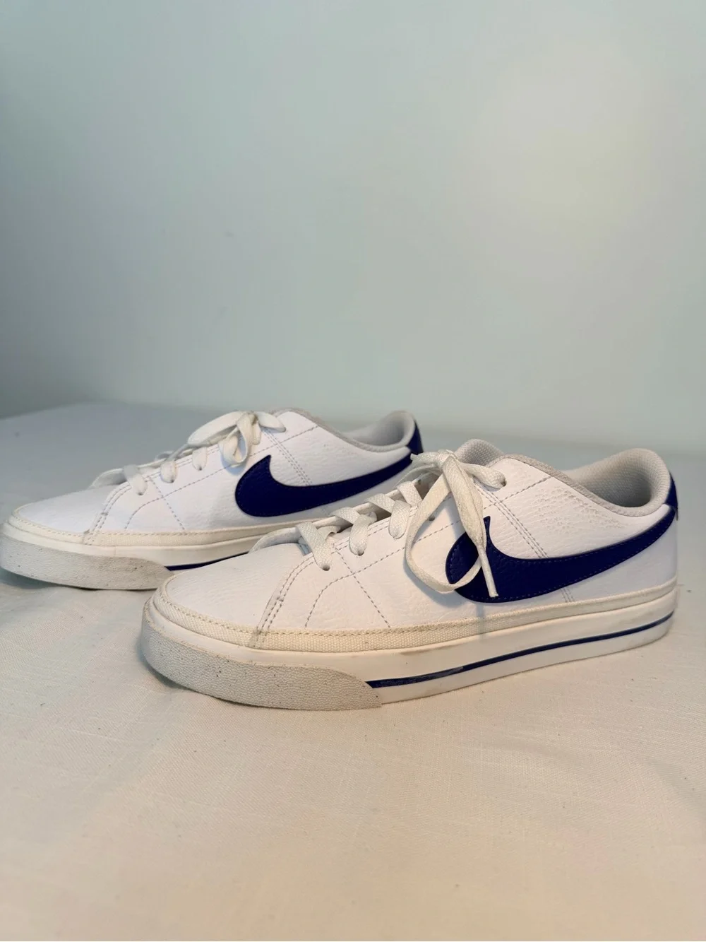 Nike Women's White Sneakers with Navy Swoosh